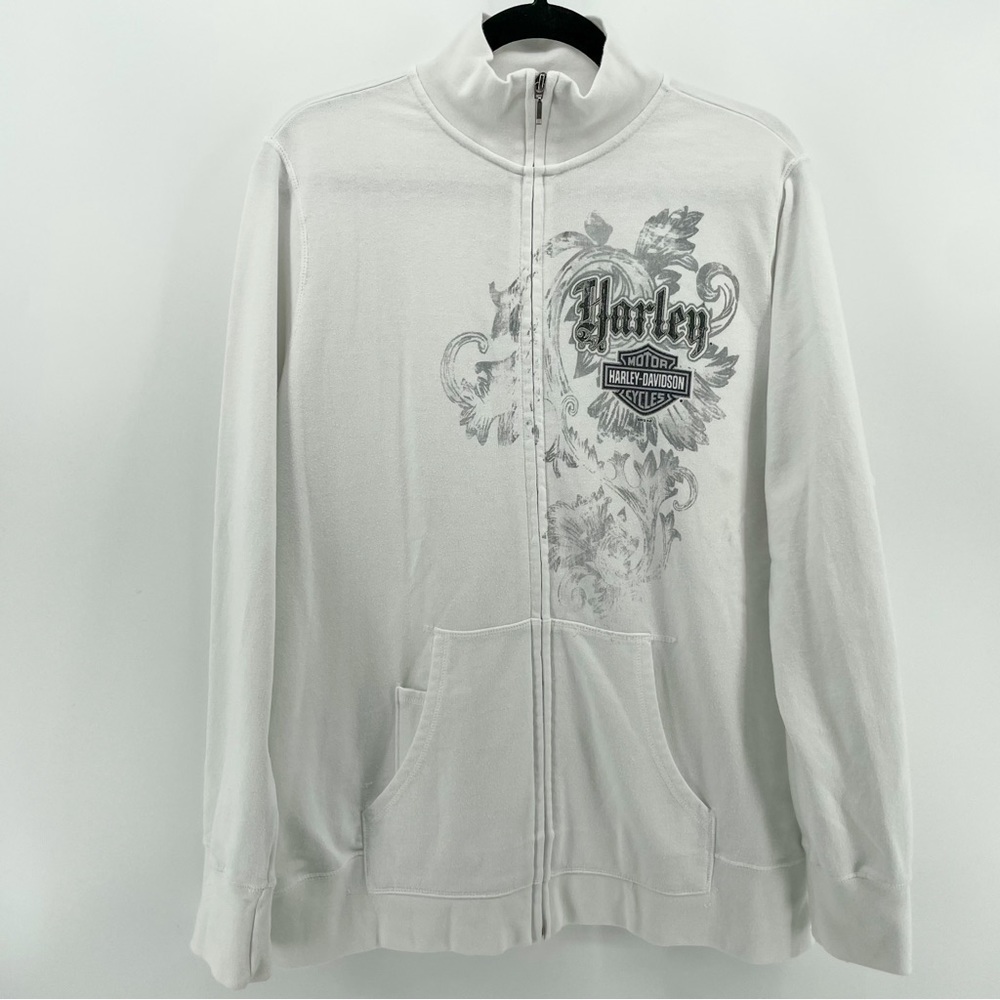 Harley Davidson Womens Zipped Sweatshirt White Mock Neck 1X